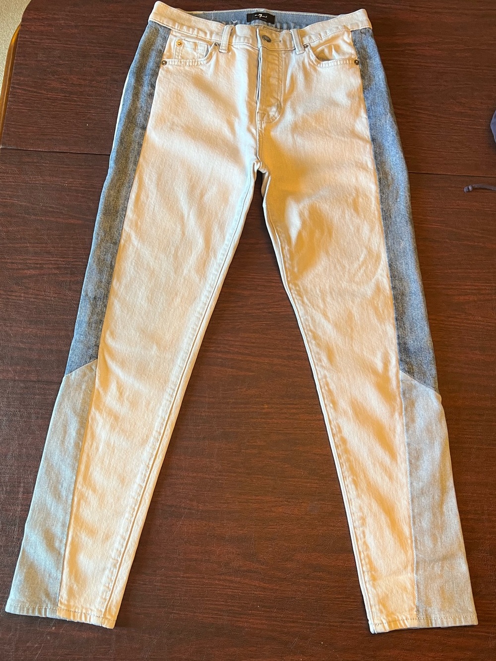 7 For All Mankind 3 Tone Patchwork White and Light Blue Josefina Boyfriend Jeans